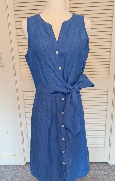 J Mclaughlin Dresses & Skirts - Blue Sleeveless Button-Front Tie-Waist Dress by J Mclaughlin  100% linen.